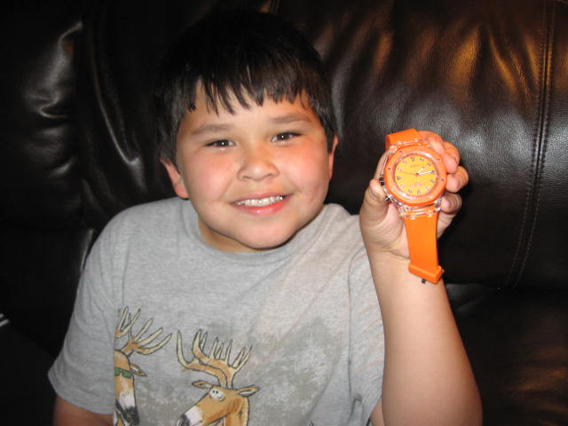 Myles showing off his new Flashing Watch